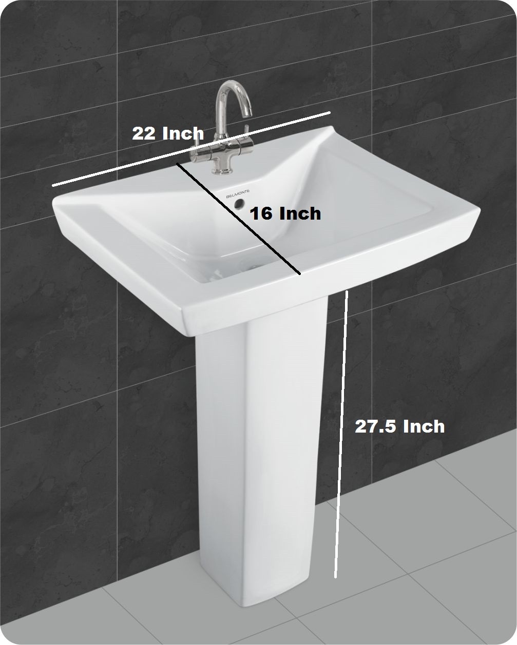 Buy Belmonte Pedestal Wash Basin Small LCD White Vardhman Ceramics