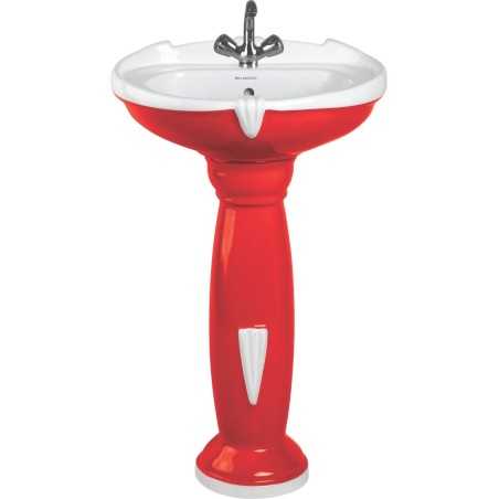 Belmonte Ceramic Double Color Red & White Pedestal Wash Basin - Aishwarya