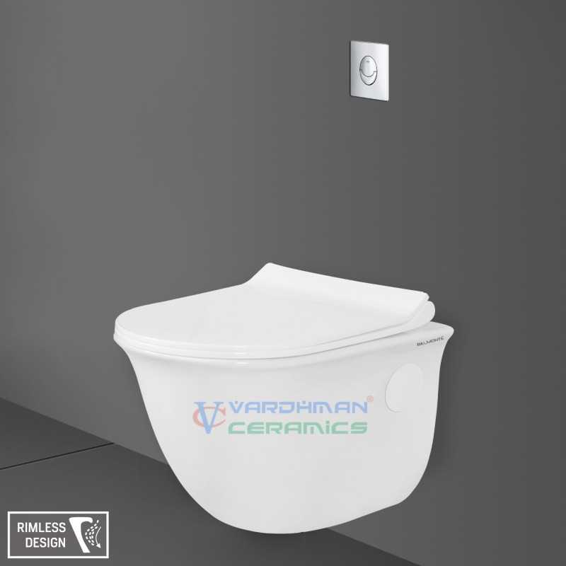 Belmonte TESSA Wall Mounted Western Toilet - White (Rimless, Glossy Finish)