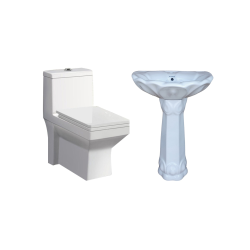 Combo of BM Belmonte Western Commode Toilet Ripone with Lotus Pedestal Wash Basin - Ivory