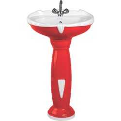 Belmonte Ceramic Double Color Red & White Pedestal Wash Basin - Aishwarya