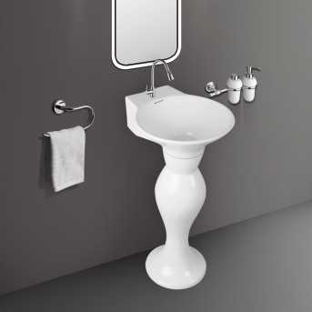 Belmonte Dolphin Set Pedestal Wash Basin | Wall Mount | Ceramic | White | Glossy Finish