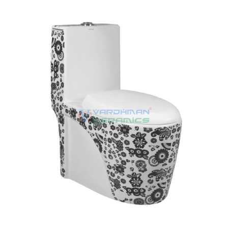 Belmonte Western Commode Designer One Piece EWC Toilet Numero S Trap 230mm / 9 inch Printed White