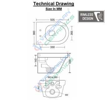 rimless flushing toilet size