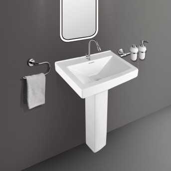 Modern Pedestal Wash Basin Belmonte LCD Set White Ceramic Glossy Finish 26 x 18 x 33 Inch