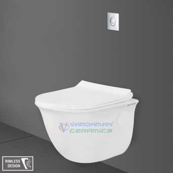 Belmonte TESSA Wall Mounted Western Toilet - White (Rimless, Glossy Finish)