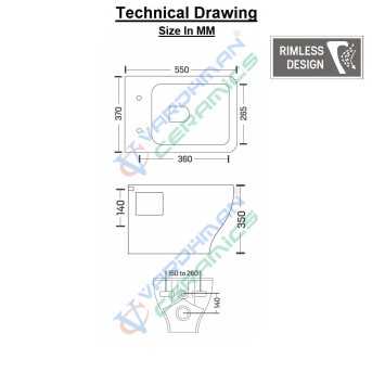 Rimless WC Wall Mounted Size