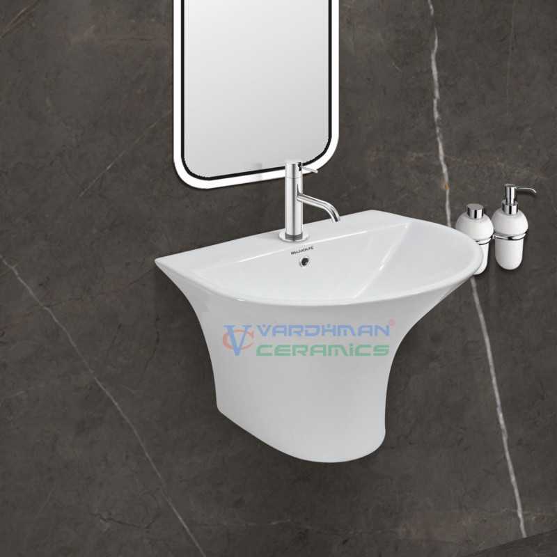 Belmonte Wall Mounted Semi Pedestal Wash Basin Berlin - White