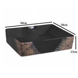 Belmonte Ceramic Designer Table Top Wash Basin Fusion Bricks Black Color