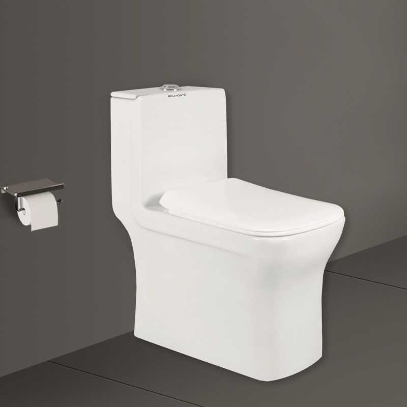 Belmonte S Trap 225mm / 9 Inch Toilet One Piece Western Commode Floor Mounted Battle White