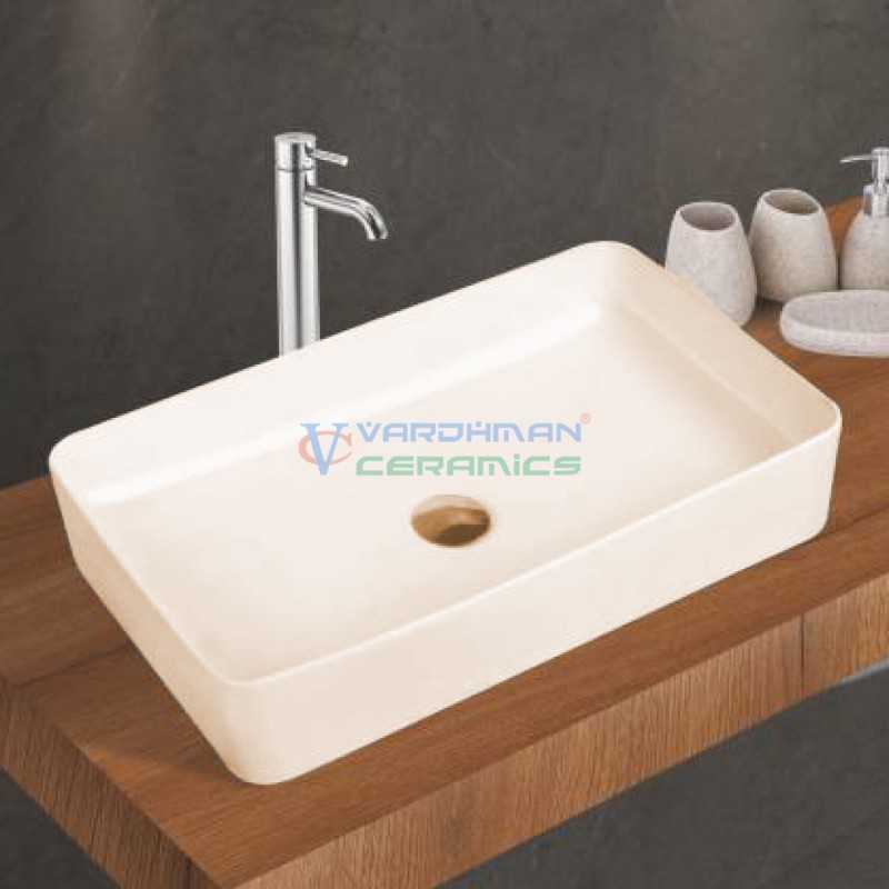 Belmonte Crenza Thin Rim Wash Basin - Ivory, Glossy Finish, Table Top Mount, 360x620x105mm