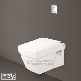 Belmonte Combo of Rimless Toilet Wall Mounted Crenza with Pneumatic Concealed Cistern - White