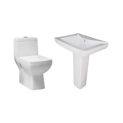 Combo of Belmonte One Piece Water Closet Square with Small LCD Pedestal Wash Basin - Ivory