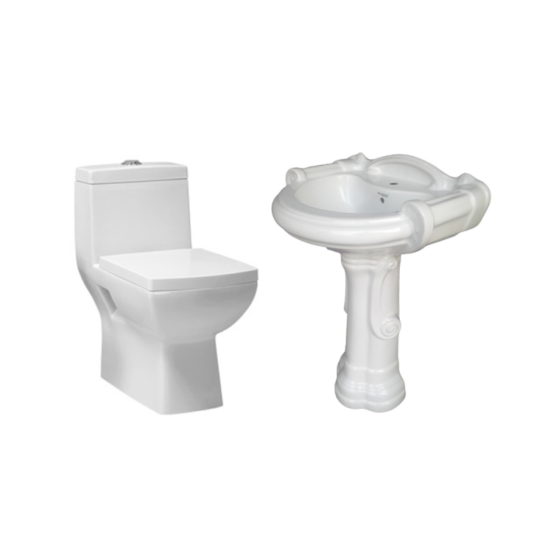 Combo of Belmonte One Piece Water Closet Square S Trap with Sterling Pedestal Wash Basin - White