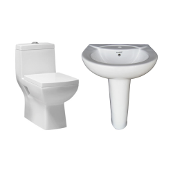 Combo of BM Belmonte One Piece Water Closet Square S Trap With Royal Pedestal Wash Basin - White