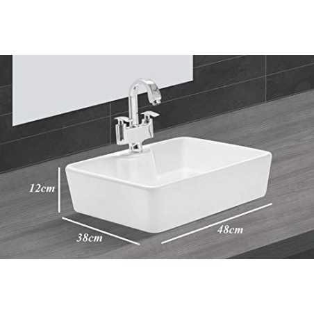 Belmonte Ceramic Table Top Wash Basin/Sink for Bathroom Glossy Finish Fusion 38cm x 48cm x 12cm White