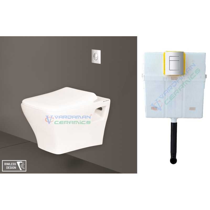 Belmonte Combo of Rimless WC Wall Mounted Neon with Pneumatic Concealed Cistern - White