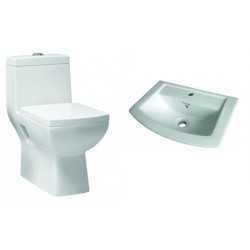 Belmonte S Trap One Piece Western Commode EWC Square With Wall Hung Basin Lily Ivory