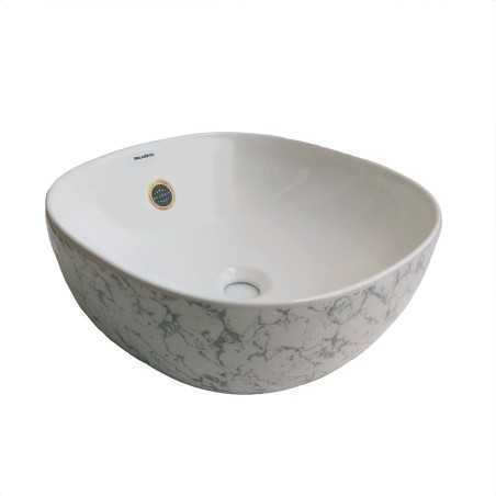 Belmonte Ceramic Designer Table Top Wash Basin White Grey Color Olive-10