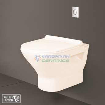 Belmonte Sanitee Rimless Wall Hung Commode - Ivory Glossy Ceramic, Wall Mount, 520x360x340 mm