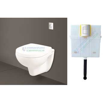 Belmonte Combo of Mini Wall Hanging Seat with Pneumatic Concealed Cistern - White