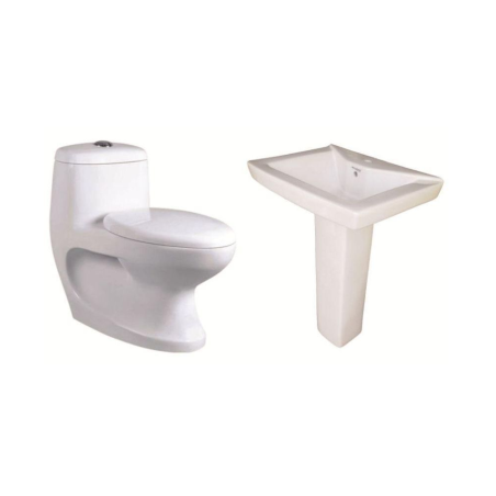 Belmonte One Piece Water Closet Cally S Trap With Small LCD Pedestal Wash Basin - White