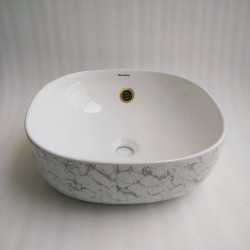 Buy Belmonte Ceramic Designer Table Top Wash Basin White Grey Color...