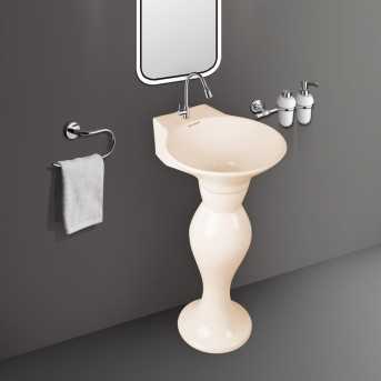 Belmonte Dolphin Set Pedestal Wash Basin | Wall Mount | Ceramic | Ivory | Glossy Finish