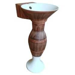 Belmonte Designer Pedestal Wash Basin Dolphin 03 Color - Wooden & White