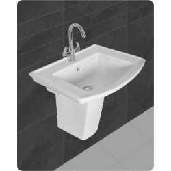 Belmonte Ceramic Rectangle Shape Half Pedestal Wash Basin Battle 25 x 20 Inch White