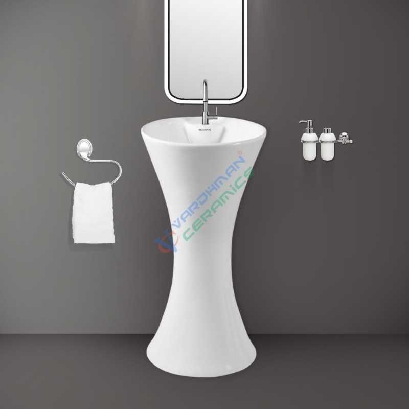 Belmonte Kolan White Ceramic One Piece Wash Basin - Glossy Finish, Floor Mount - 410x410x795mm