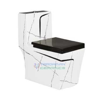 Belmonte One Piece Designer Western Commode | CUBA-OP-37 | White & Black | Glossy Finish