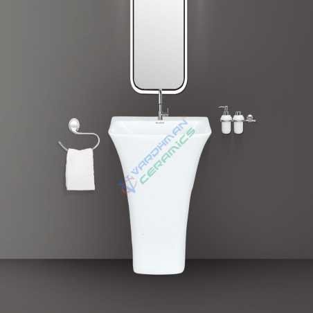 One Piece Wash Basin Belmonte Battle - White, Glossy Finish, Floor Mount/Free Standing, 360x420x810mm