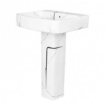 Belmonte Designer Pedestal Wash Basin | Wall Mount | Ceramic | White with Black Print | 22x18x32 Inch