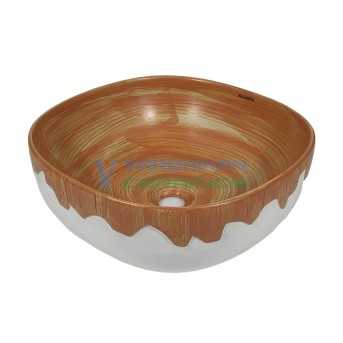 Round Wash Basin Designer Table Top Brown & White Ceramic Glossy & Matt Finish| 16 x 16 x 6 Inch | Belmonte