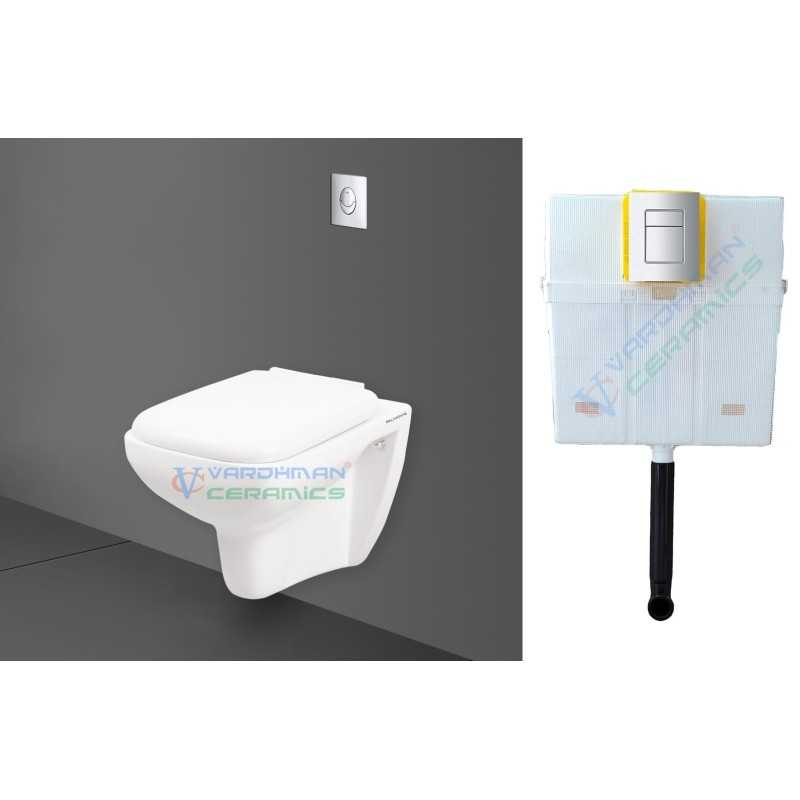 Belmonte Combo of Wall Mount Toilet Cera with Pneumatic Concealed Cistern - White