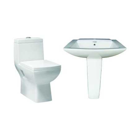 Combo of Belmonte Water Closet Square with Altis Pedestal Wash Basin - Ivory