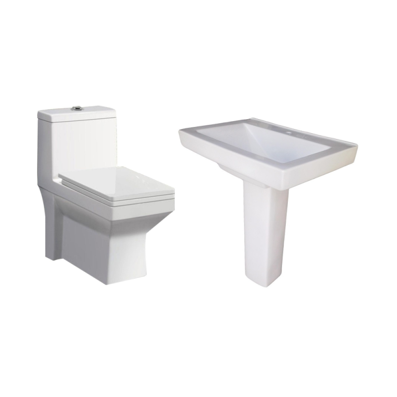 Combo of Belmonte Water Closet Ripone S Trap With LCD Pedestal Wash Basin - White