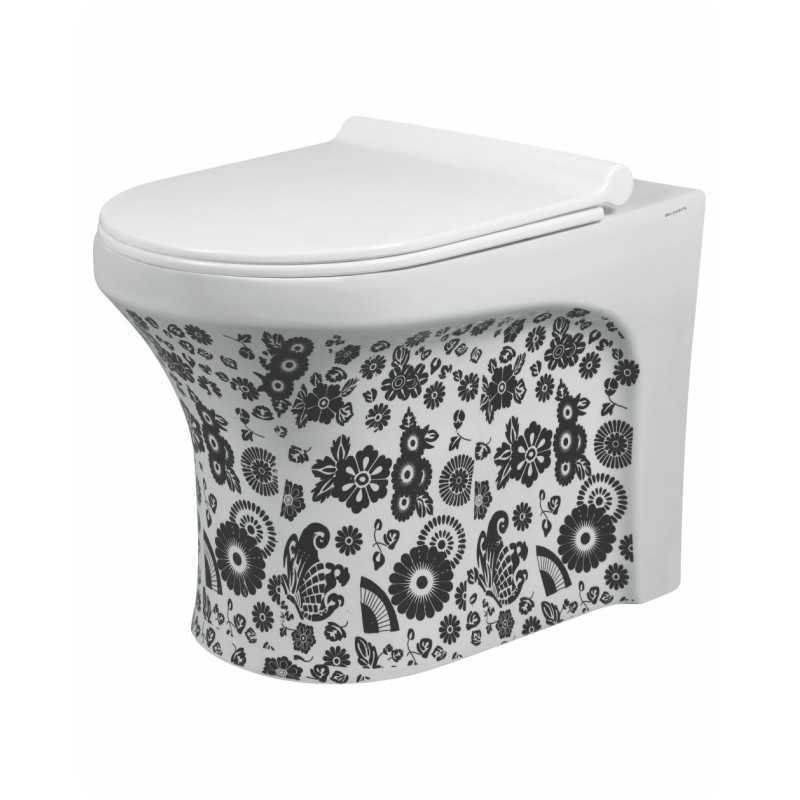 Belmonte Ceramic Floor Mounted European Water Closet/EWC Retro S Trap 100mm / 4 Inch 53cm x 36cm x 40cm Printed White