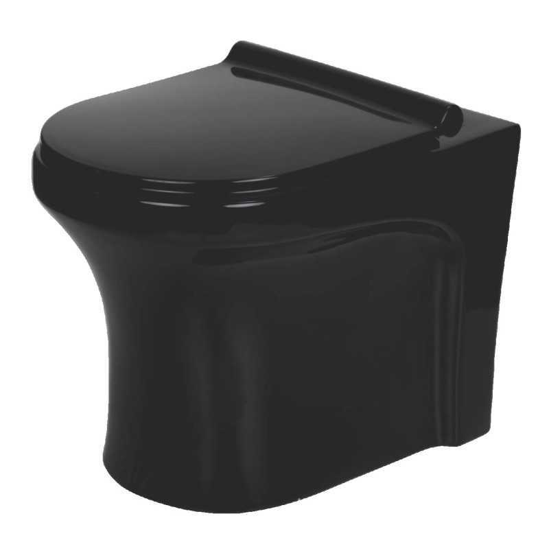 Belmonte Ceramic Floor Mounted European Water Closet/EWC Retro S Trap 100mm / 4 Inch 53cm x 36cm x 40cm Glossy Finish Full Black