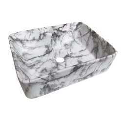 MONTBLANC Ceramic Table Top Designer Sink Wash Basin for Bathroom White Grey (19 x 15 x 5.5 Inch)