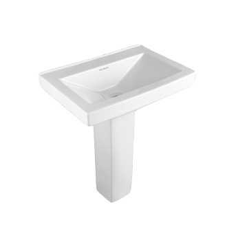 Belmonte LCD Set Wall Mount Pedestal Wash Basin - White Ceramic, Glossy Finish, 26.50 x 18.50 x 34 Inch