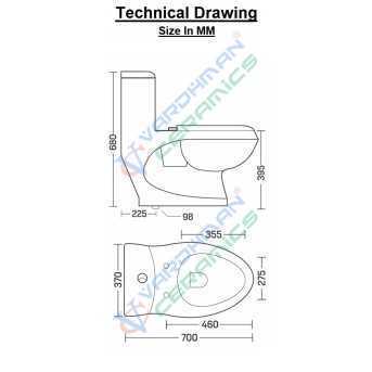 Belmonte S Trap 225mm / 9 Inch Floor Mounted One Piece Western Toilet Commode Cally Ivory Color