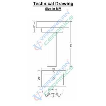 Buy Belmonte Ceramic Pedestal Wash Basin Rectangle Shape LCD 26 x 1...