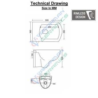 Rimless Commode Wall Hung Size